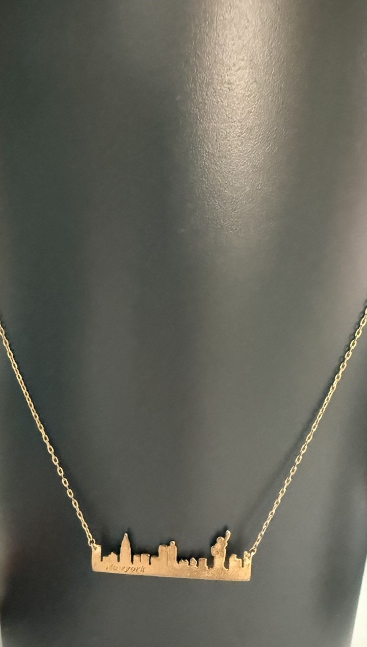 Bar Necklace New York City Skyline GOLD Plated Statue Of Liberty Engraved NYC