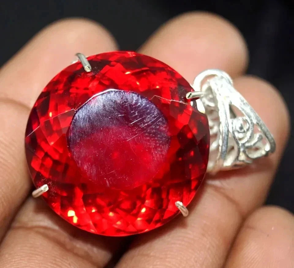 95 CT+ Flawless Blood Red Topaz Pendant 925 Sterling Silver Plated Jewelry