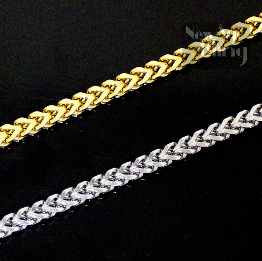 4MM Mens Franco Chain Gold Plated Stainless Steel Foxtail 18″-28″ Solid Necklace