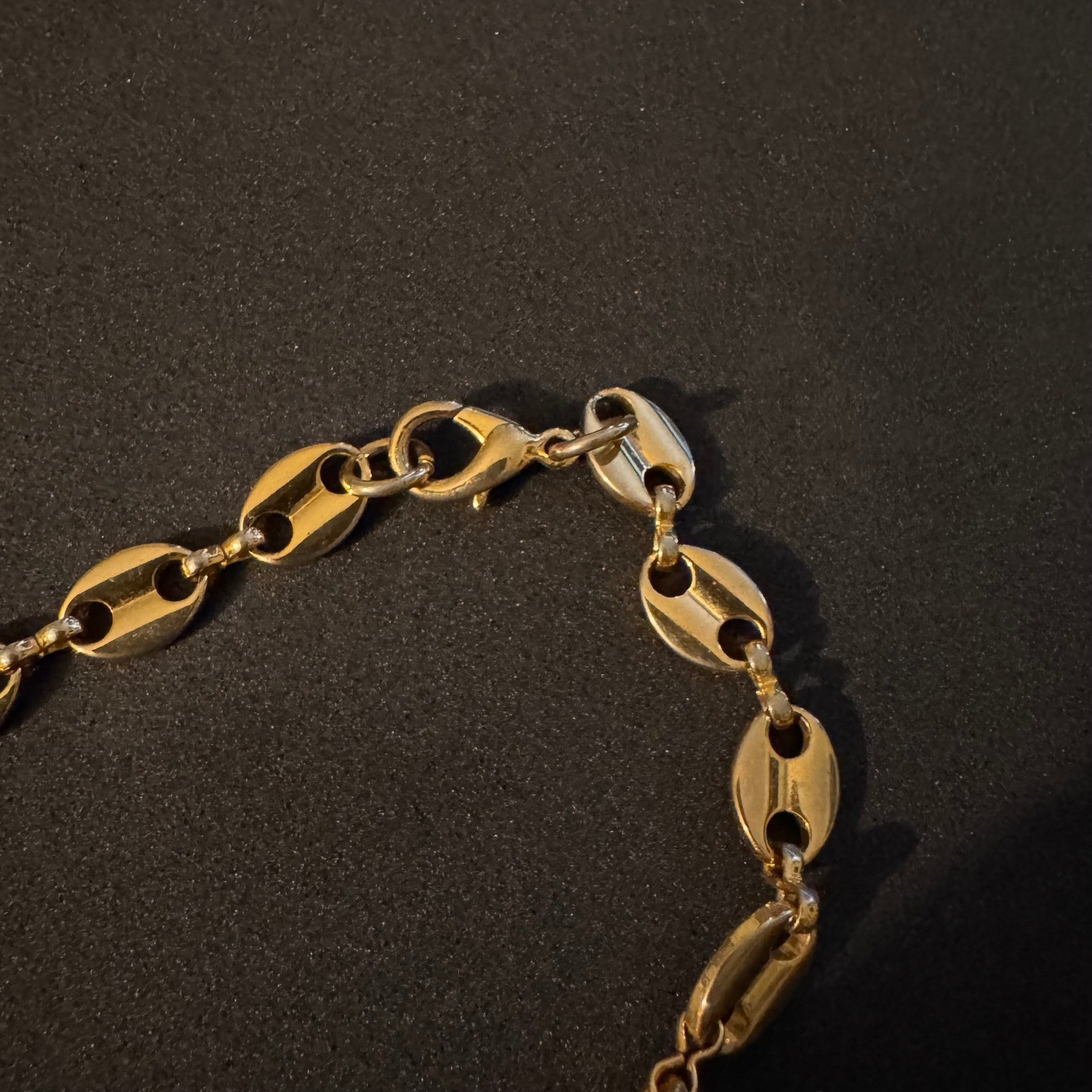 Gold Tone Puffed Mariner Coffee Bean Link Chain Necklace Unisex Statement