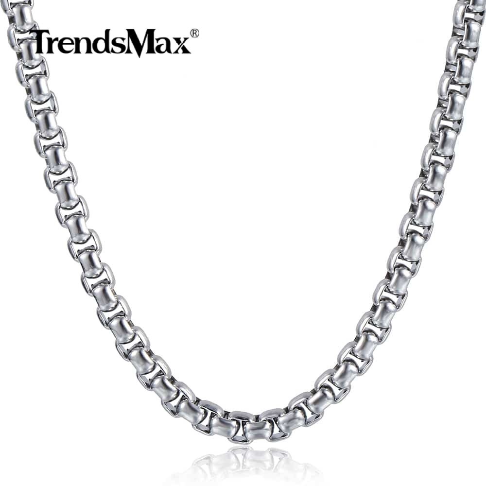 4MM Silver Stainless Steel Round Box Link Necklace Women Men Chain 18/20/22/24″