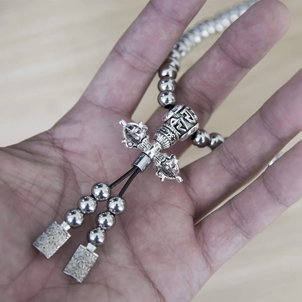 Stainless Steel Buddha Beads Necklace & Destiny Nepal Prayer Hand Bracelet Combo