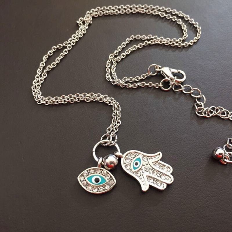 Women’s Fashion Jewelry Silver Gold Evil Eye Hamsa Hand Pendant Necklace 64-2
