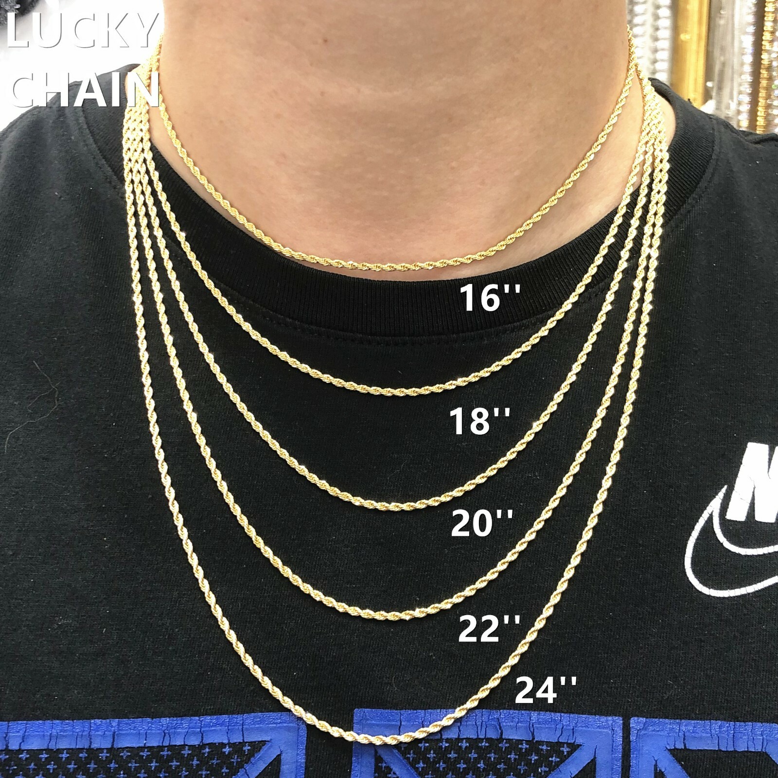 16”18”20”22”24”14K GOLD FILLED ROPE CHAIN NECKLACE 1.5mm 6g-10g