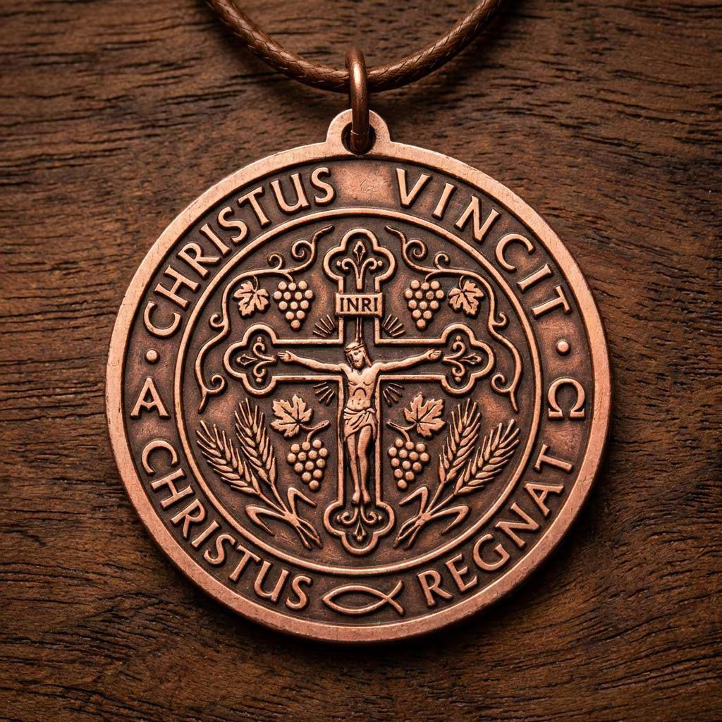 Pure Copper Christian Christus Vincit Crucifix Necklace – Handmade Boho Gift
