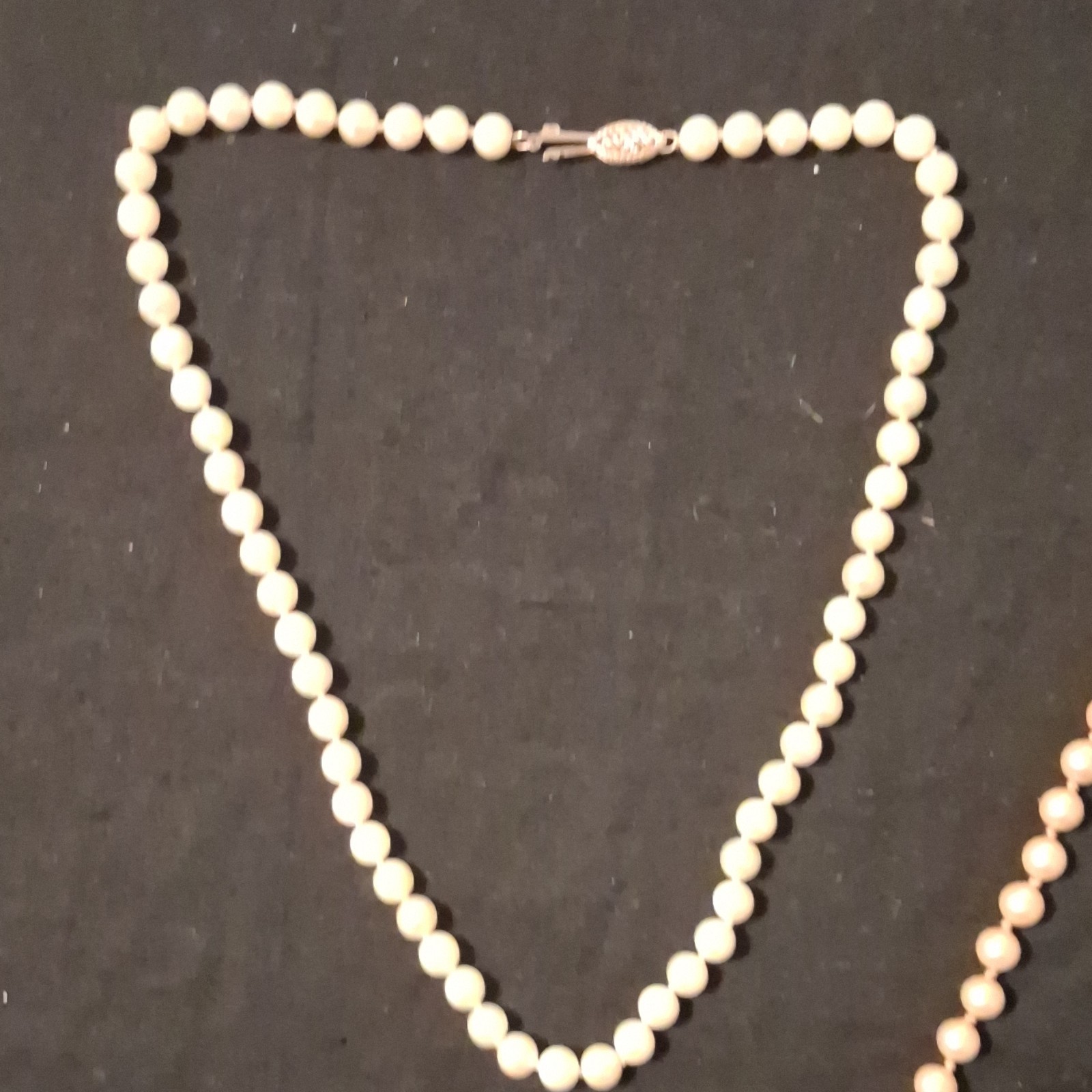 Lot of 2 White Round Pearl Beaded Strand Necklaces, Hook Clasp Closure