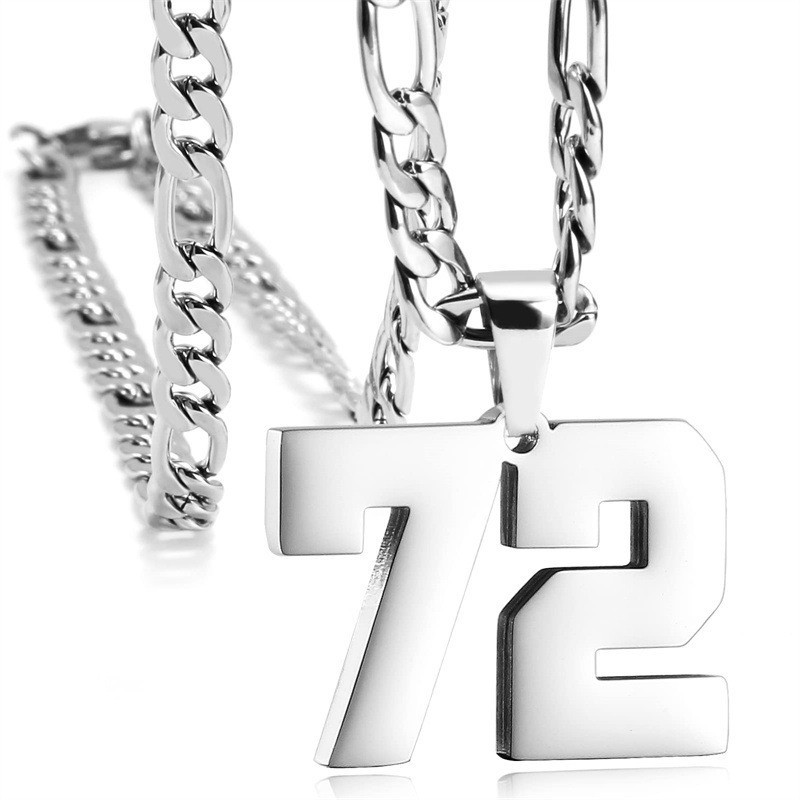 #00-#99 SPORTS FOOTBALL NUMBER Pendant Charm / 24IN STAINLESS CHAIN NECKLACE