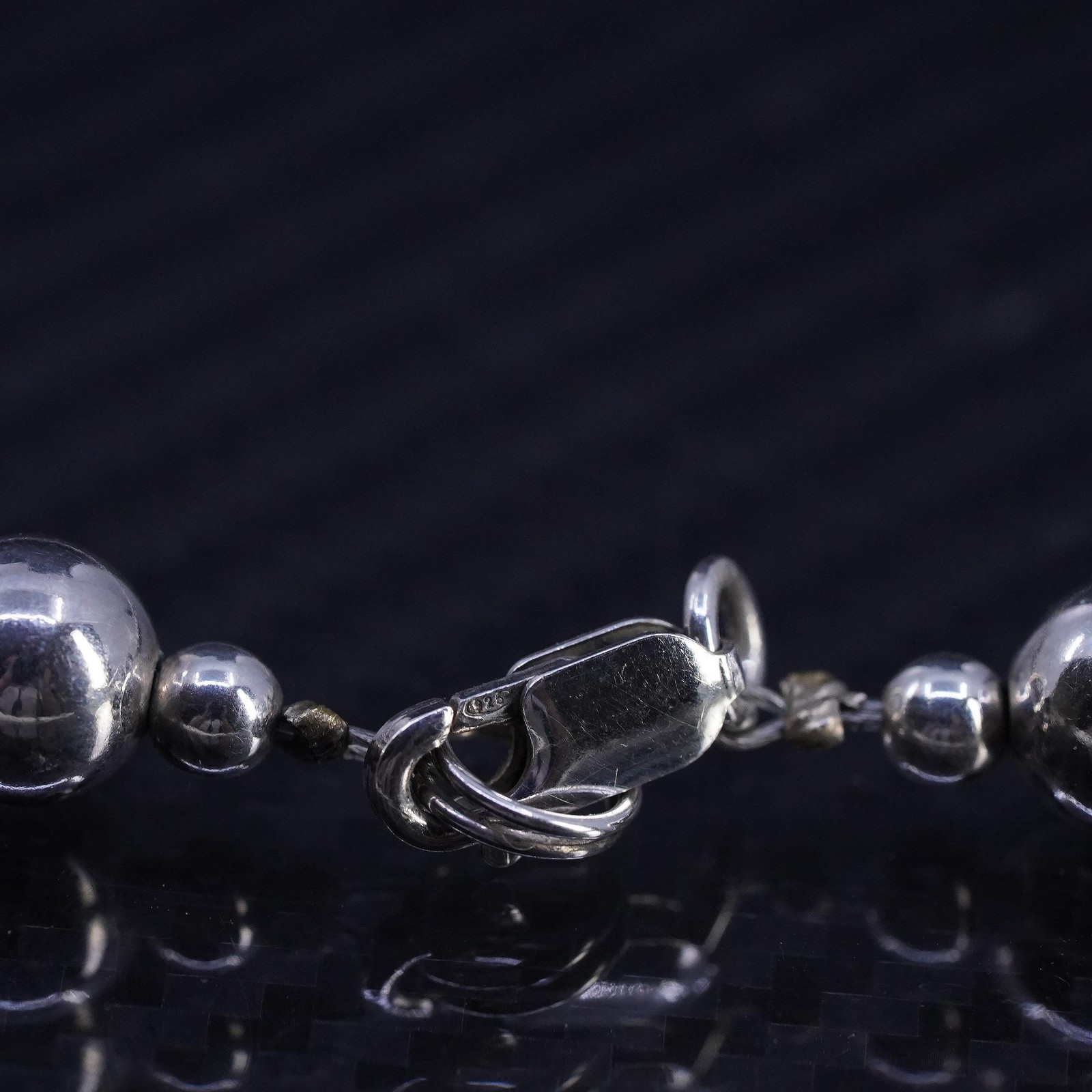 19” 8mm, vintage sterling silver 925 8mm bead handmade necklace