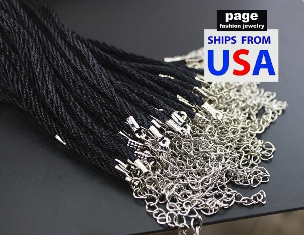 1pc- 18″ Braided 3mm Black Rope Necklace, Silver Lobster Clasp, For Your Pendant