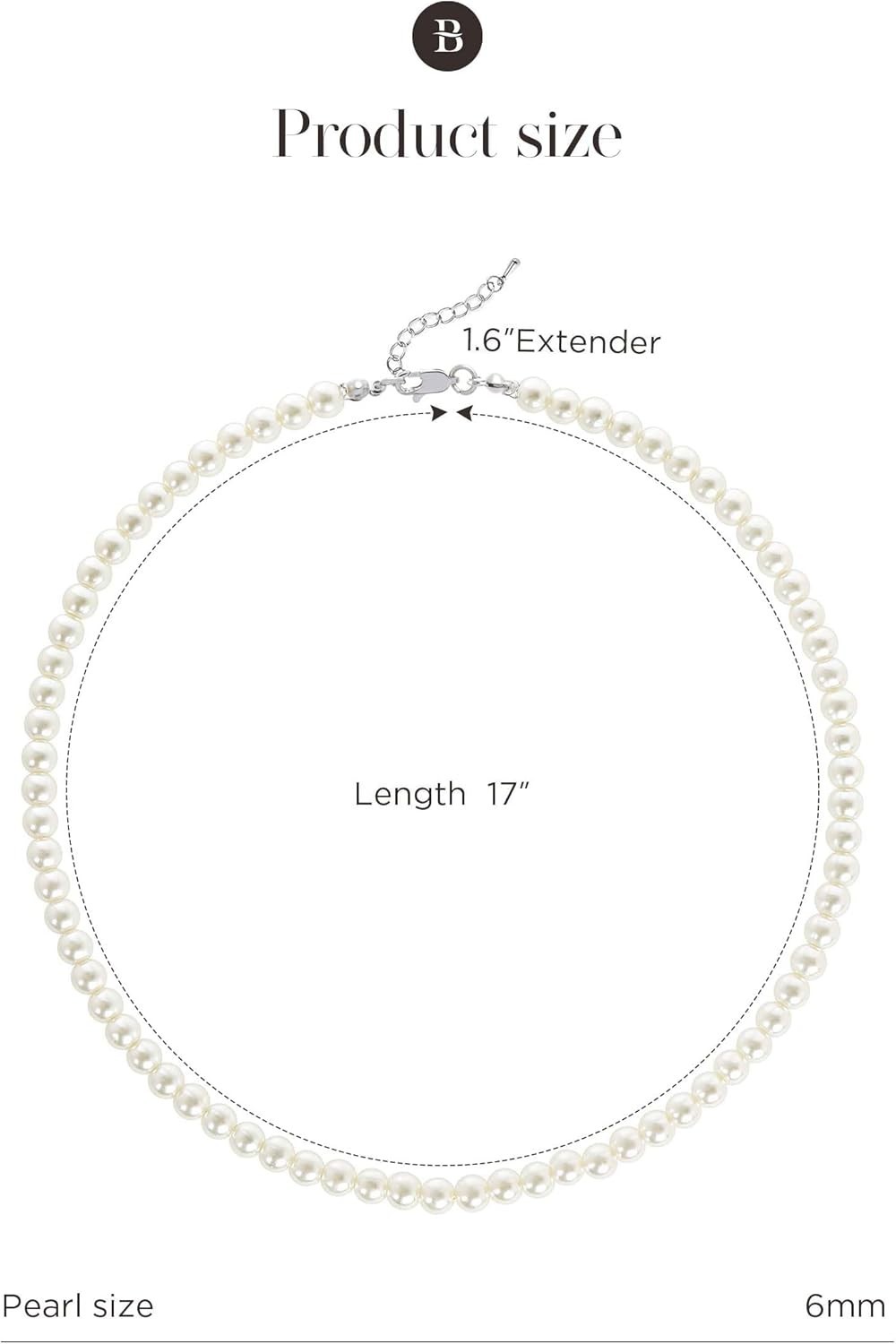 Classic Round Pearl Necklace with Adjustable 1.6-Inch Chain – Bridal Beauty