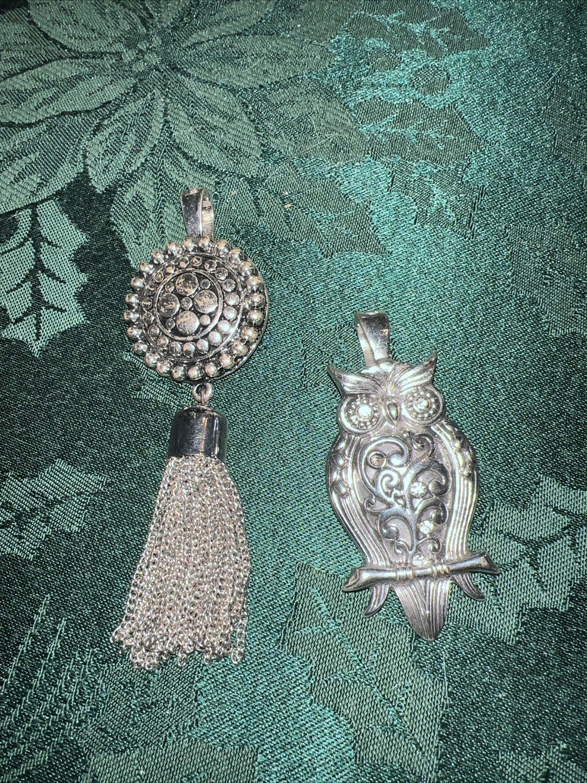 Lot Of 2 RMN Roman SILVERTONE Pendants Owl Tassel Medallion