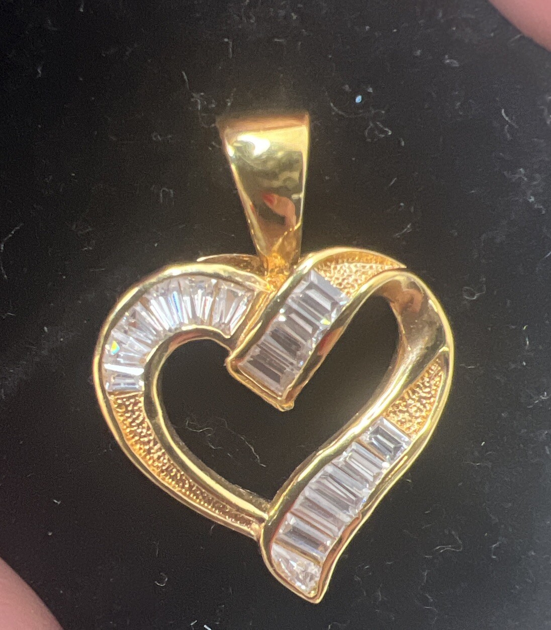 Modern Clear Cz Baguette Heart Pendant for Necklace Gold over Sterling Silver