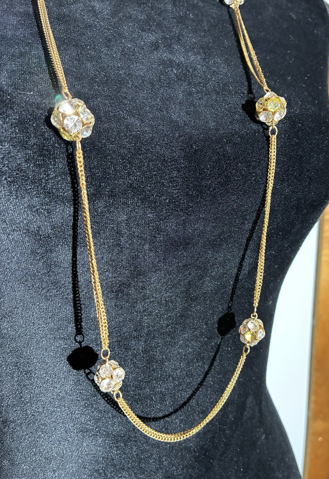 Long Gold Chain Necklace With Rhinestone Balls 36″ – 40″ Multi facet sparkle