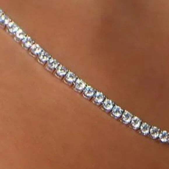 COUNTRY STRONG Rhodium Plated Cubic Zirconia NEW SPARKLY NECKLACE 16″
