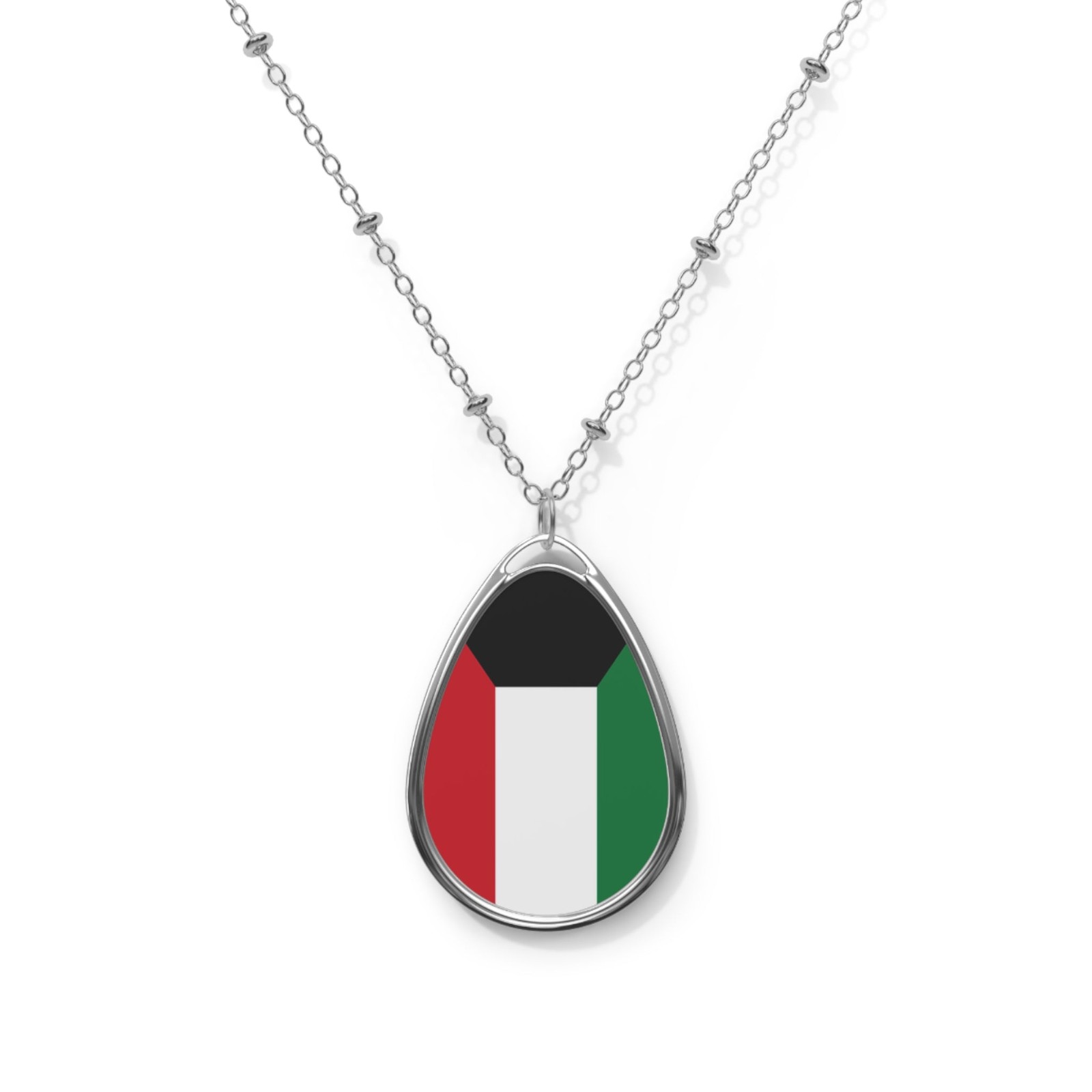 Kuwait Flag Oval Necklace – Kuwaiti Heritage Pendant – One Size / Silver