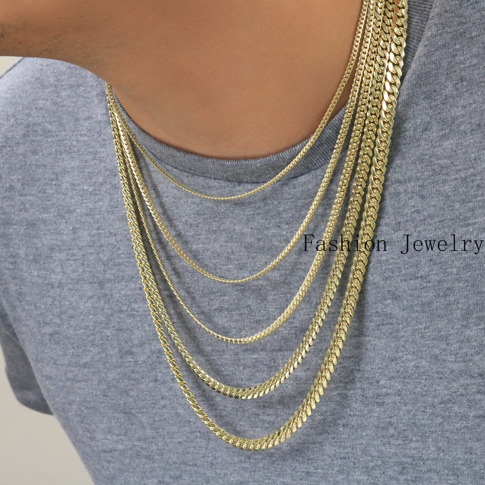 18K Yellow Gold Solid 2.7mm-7mm Miami Cuban Chain Necklace Mens Womens 16″-30″