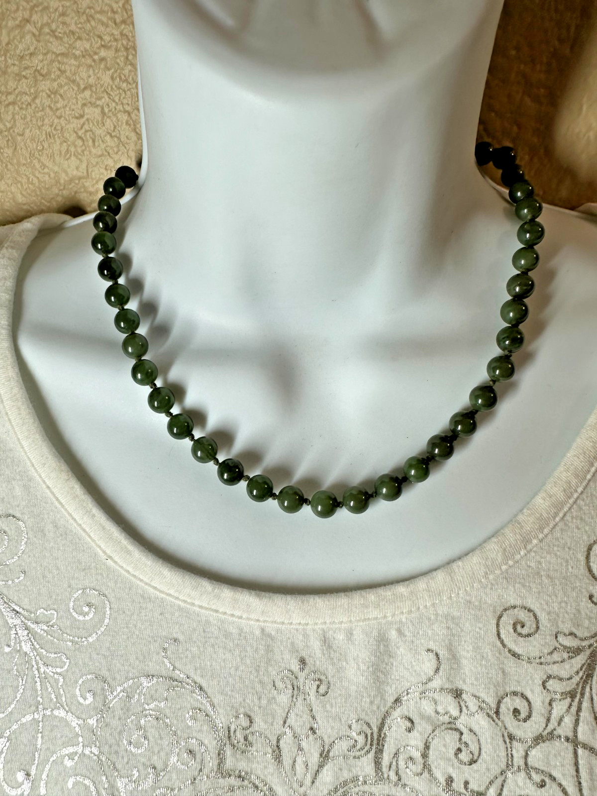 8mm Round Genuine Natural Green Jade Stone Women’s Necklace Jewelry Choker 18″