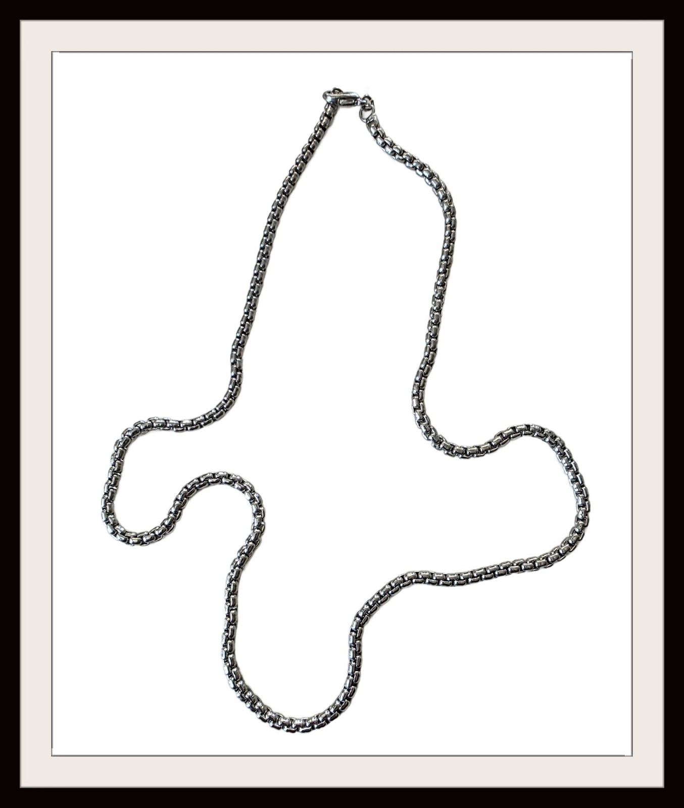 Silver Box Chain Necklace Venetian Link Square Link 20″