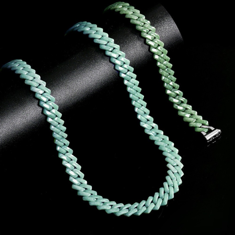 Certified Grade A Green Blue Burma Jade jadeite Cuban Chain Bracelet Necklace