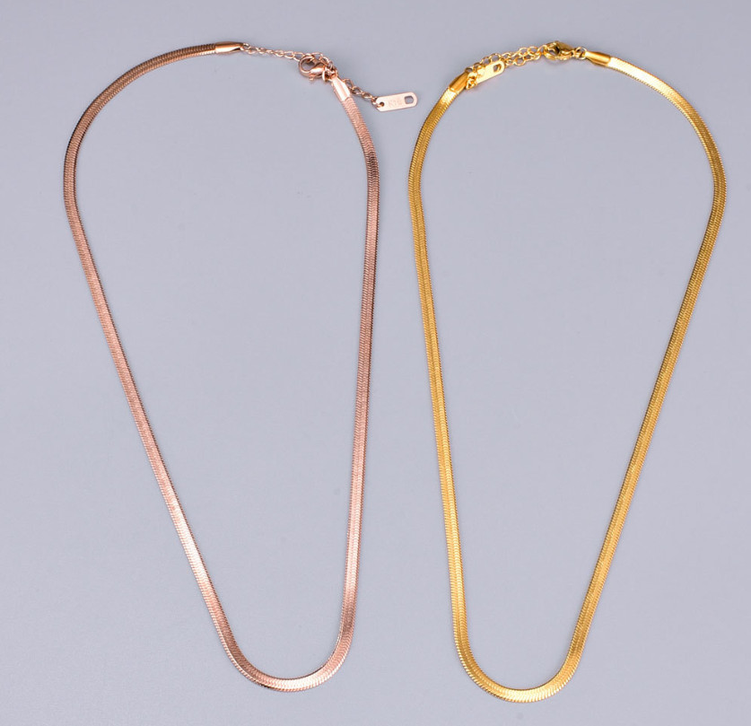 Women Stainless Steel Necklace 3mm Herringbone Clavicle Flat Chain 16-18″ PE46