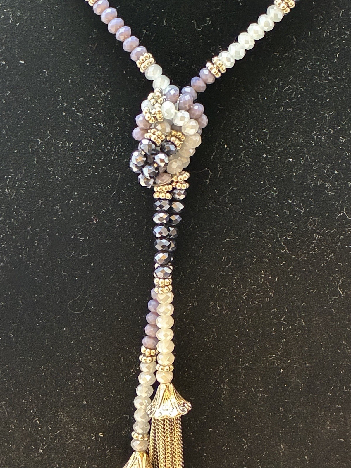 Simply Vera Vera Wang Gray Black Beaded Tassel Lariat Necklace 23″ Drop