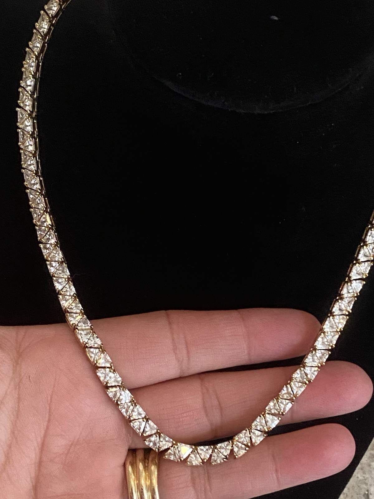 Gold Vermeil 925 Trillion Cut Cubic Zirconia Necklace 16.75″ Length