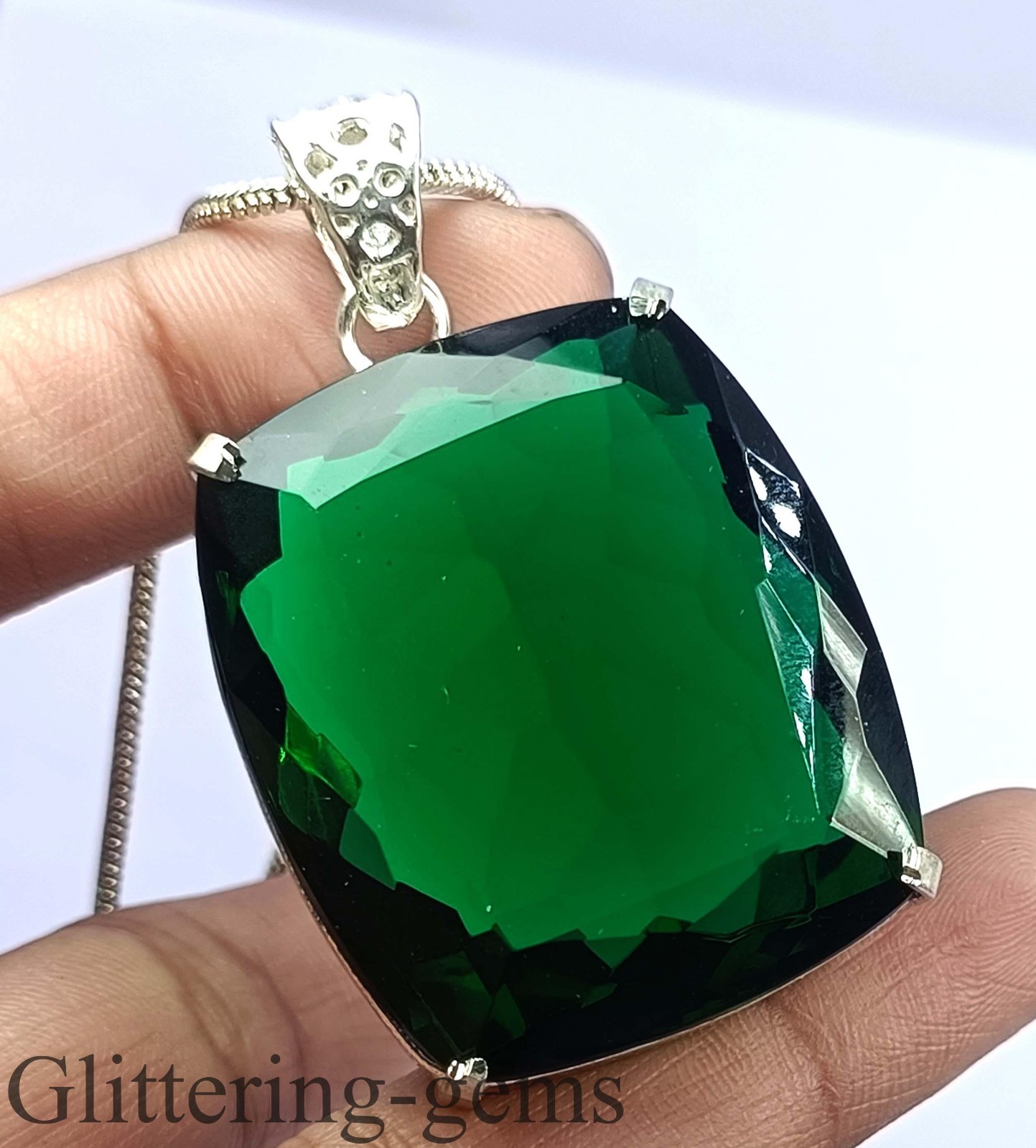 IGL Certified Natural Green Emerald 120.5Ct Cushion Cut 925 Sterling Silver 6DJD