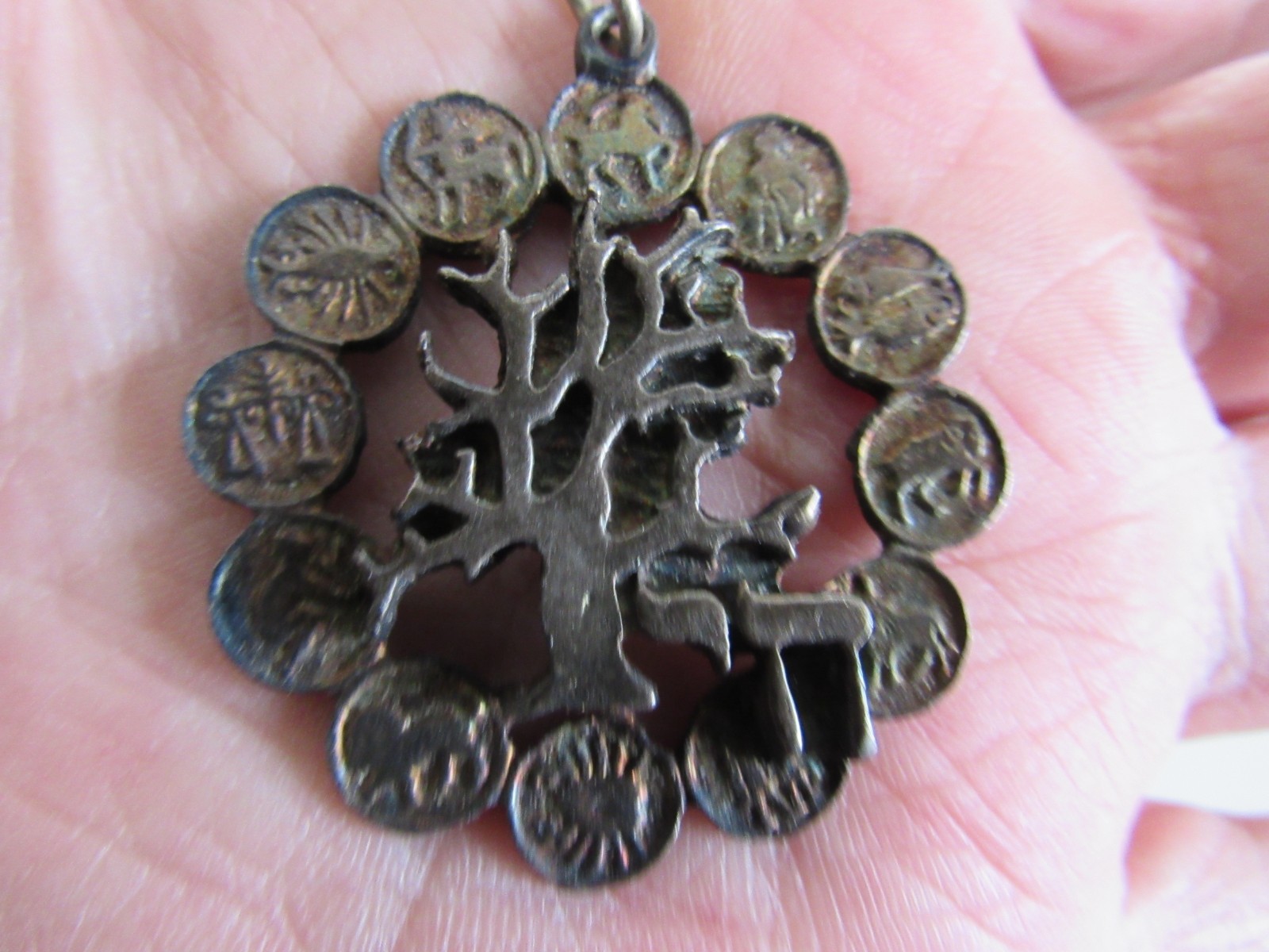 Tree of Life with Zodiac Signs Vintage Silver Tone Pendant