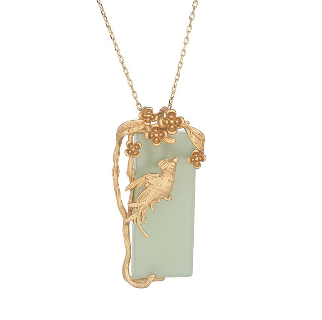 Jade Pendant Necklace Charm 18K Gold Plated Chain Phoenix Bird Dainty Gemstone