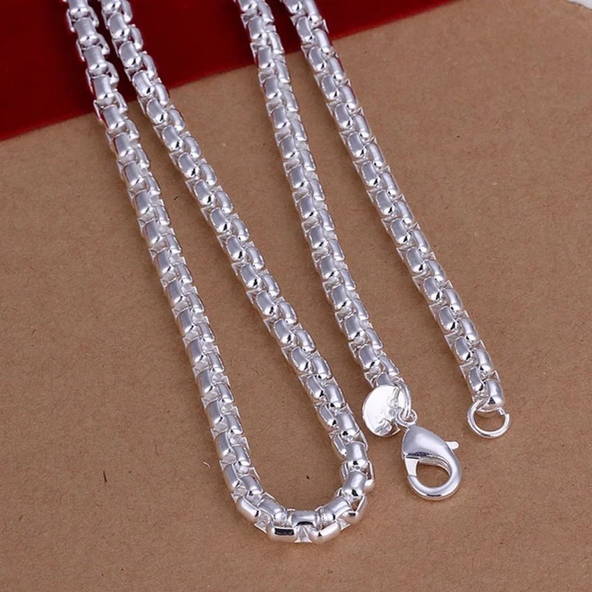 40 -60CM Mens Womens 925 Sterling Silver Smooth Round Box Link Chain Necklace