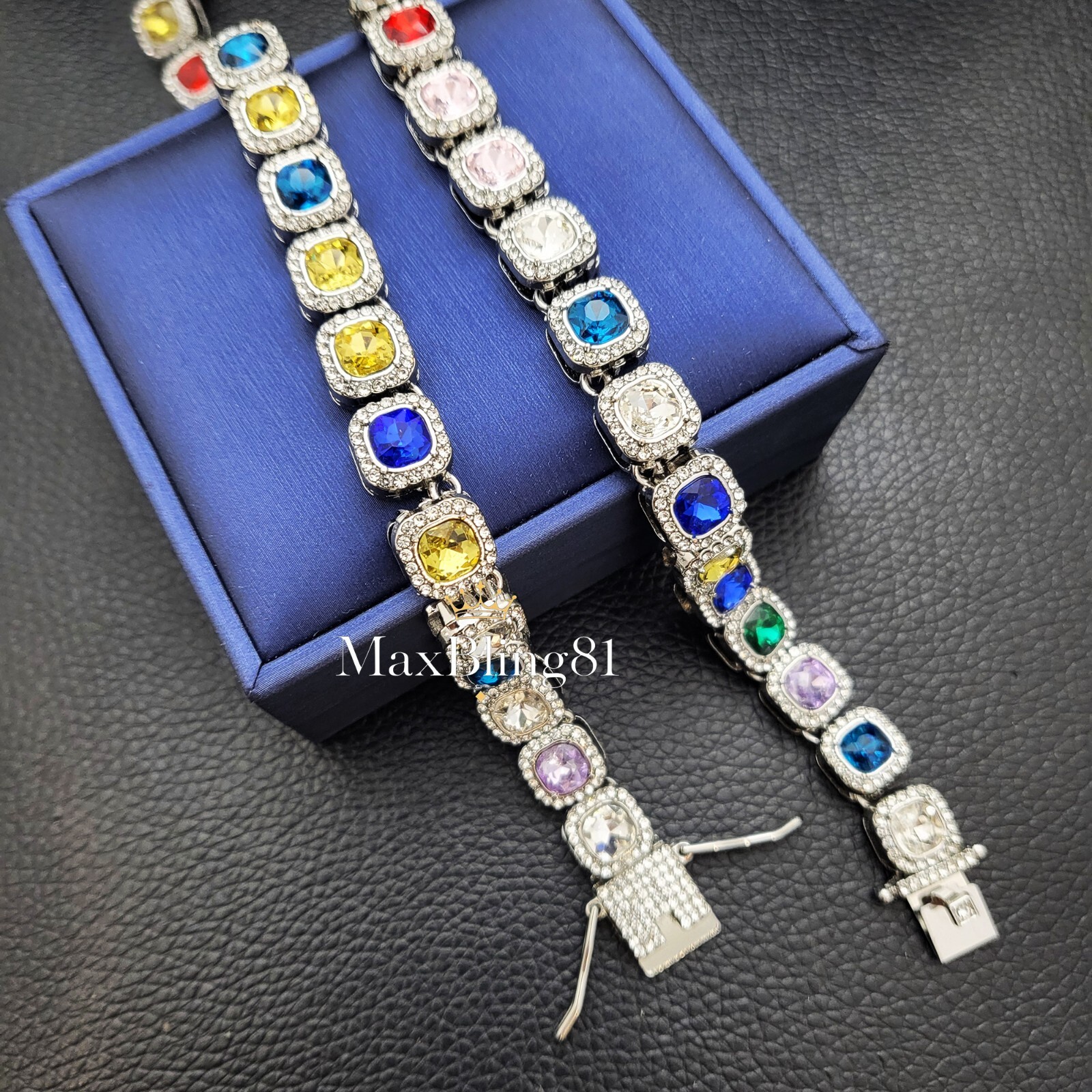 Unisex Hip Hop Style Silver Plated Iced CZ 20″ Multi Color Stone Chain Necklace