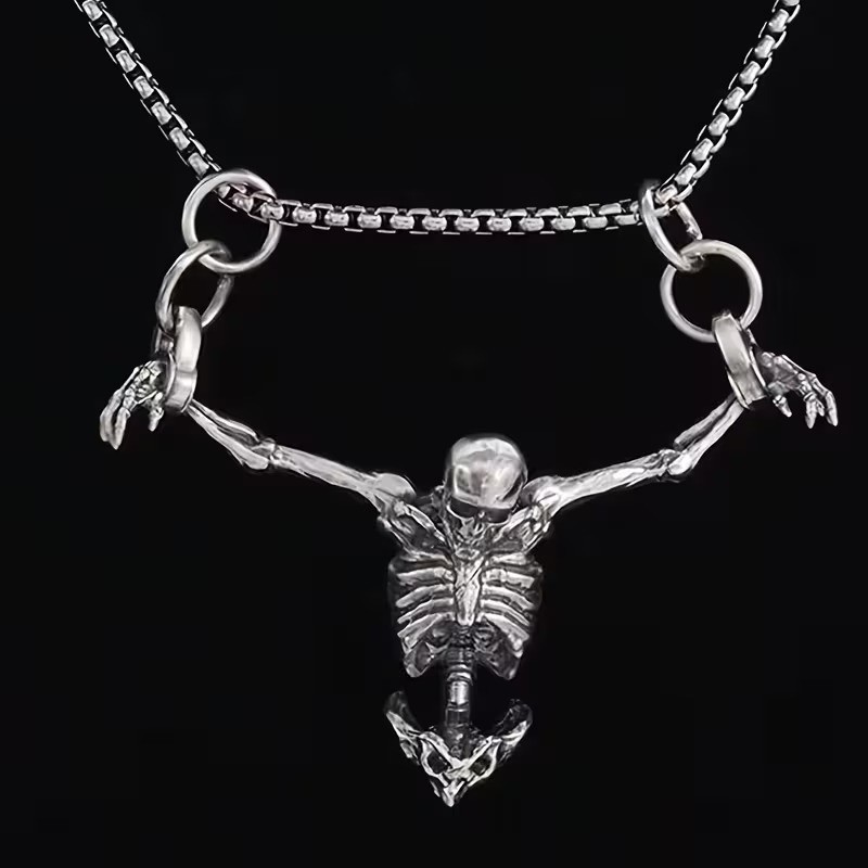 Elegant 925 Sterling Silver Unique Skull Rock & Roll Biker Pendant Necklace