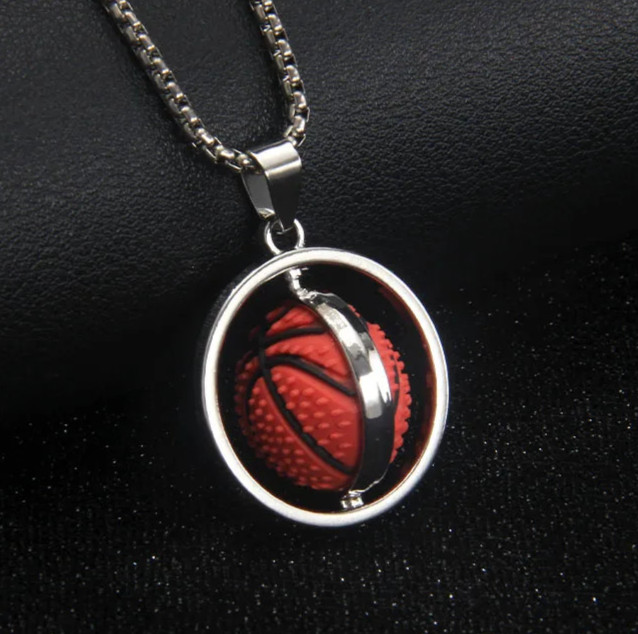 Cool Style Rotating Sports Basketball Pendant Necklace Unisex Hip-Hop Jewelry