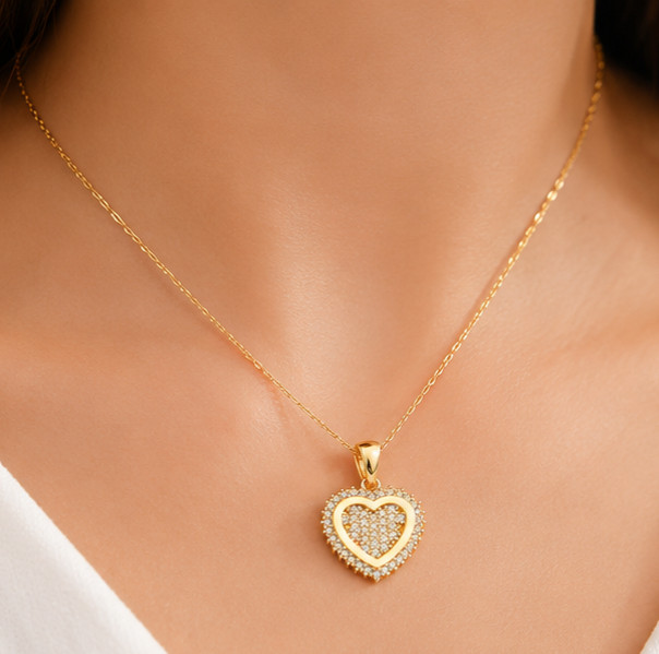 1ct Round Cut Simulated Diamond Women Heart Shape Pendant 14k Yellow Gold Plated