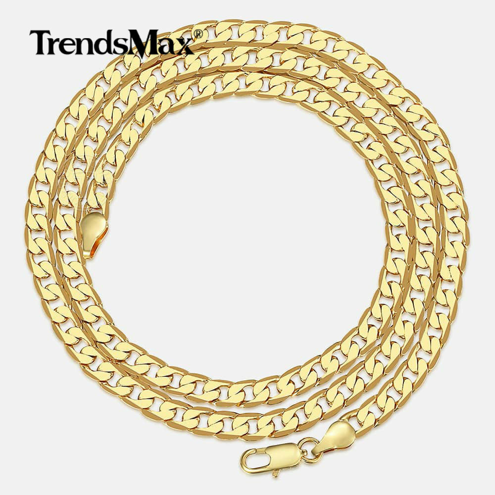 5mm Gold Filled Cut Curb Chain Necklace Womens Mens Link Gift 18 20 22 24 inches