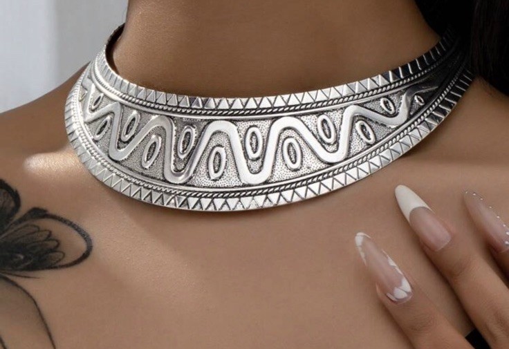 Chunky Silver Necklace Cuff Large Big Statement Choker Jewelry