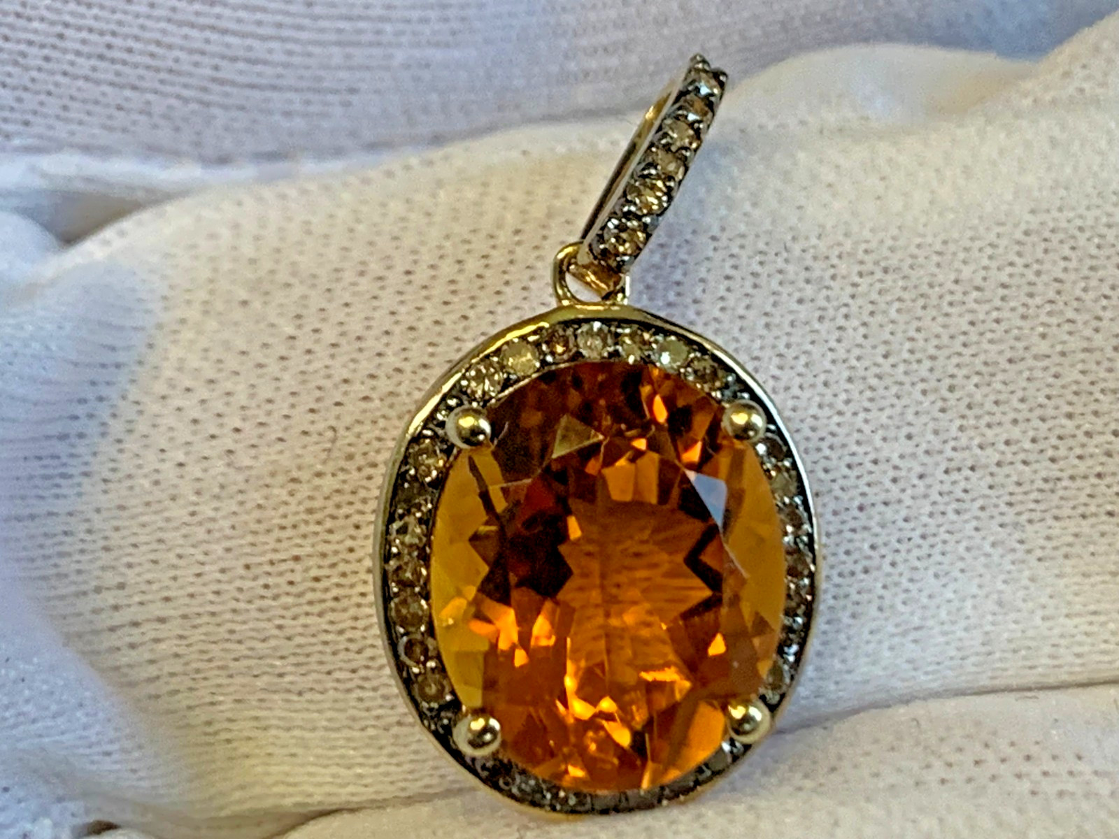 10K Yellow Gold Pendant 2.33g Fine Jewelry Citrine Color & Clear Charm *READ*