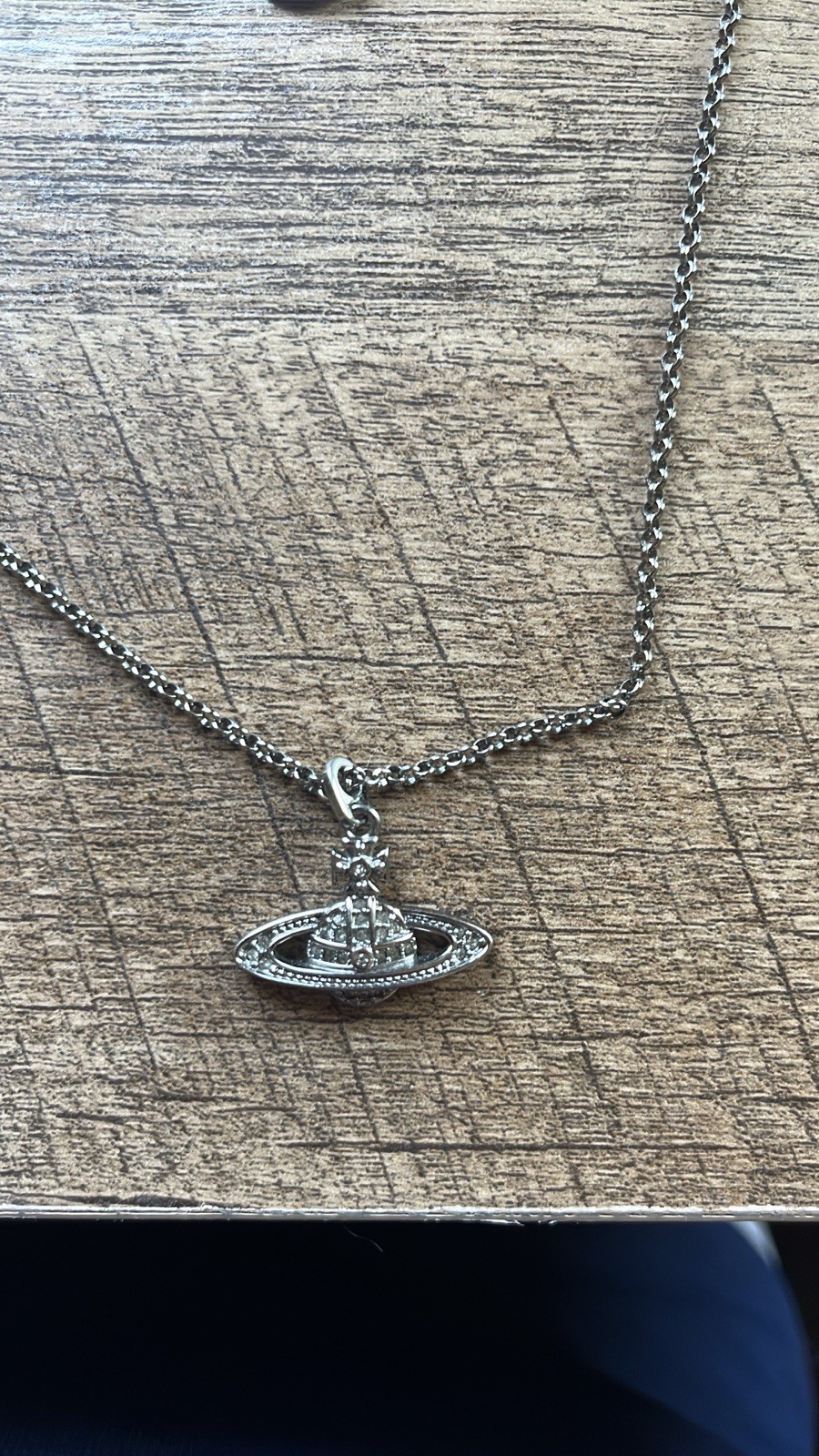 Vivienne Westwood Signed Silver Tone Orb Pendant CZ Pavé Cable Necklace
