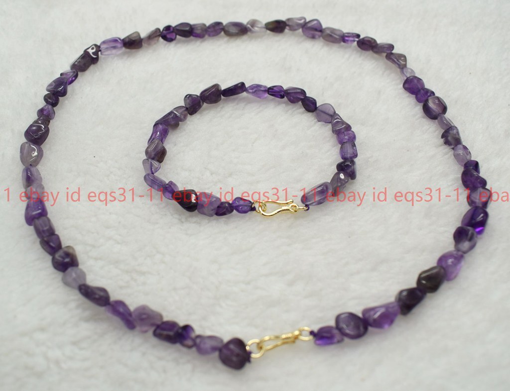 Natural 6-10mm Amethyst Round Gemstone Beads Necklace 18” Bracelet 7.5” Set