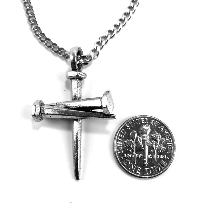 3 Nails Cross Necklace Lead Free Pewter Made in the USA (c80Lch)