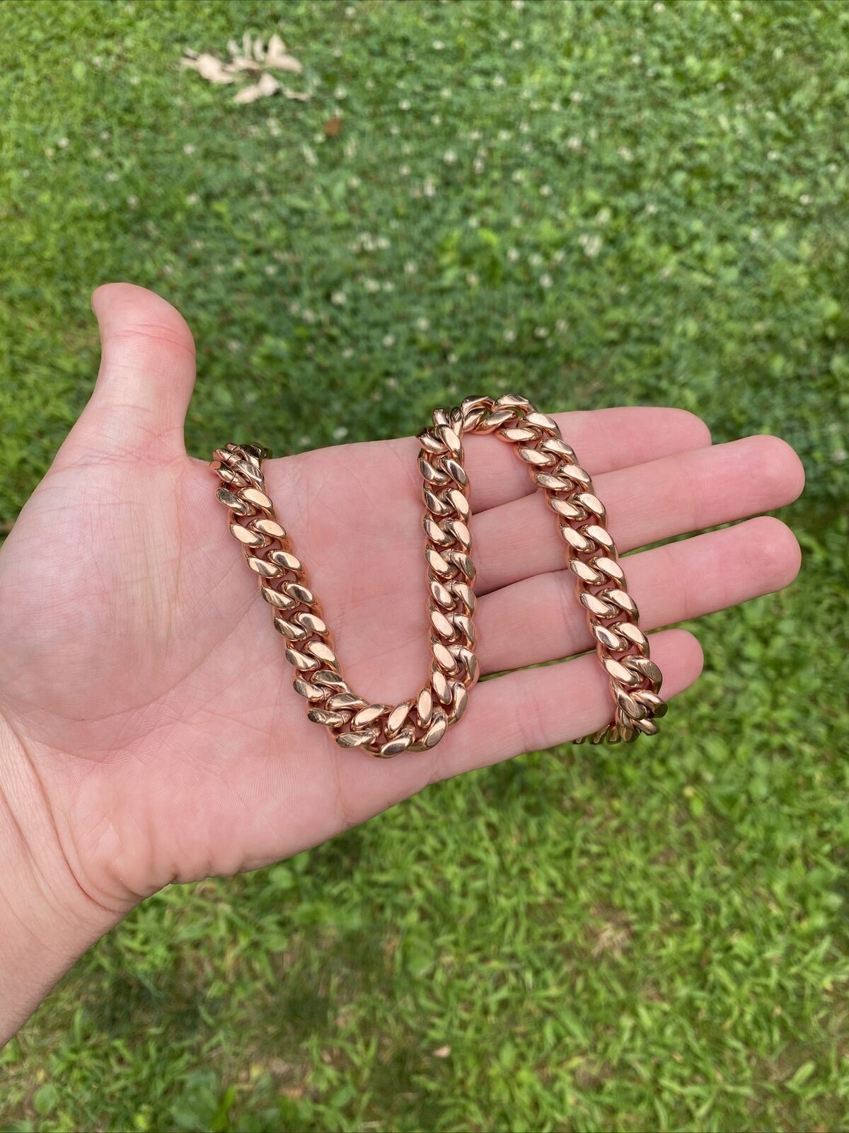12mm 20″ Mens Miami Cuban Link Choker 14k Rose Gold Plated Stainless Steel Chain