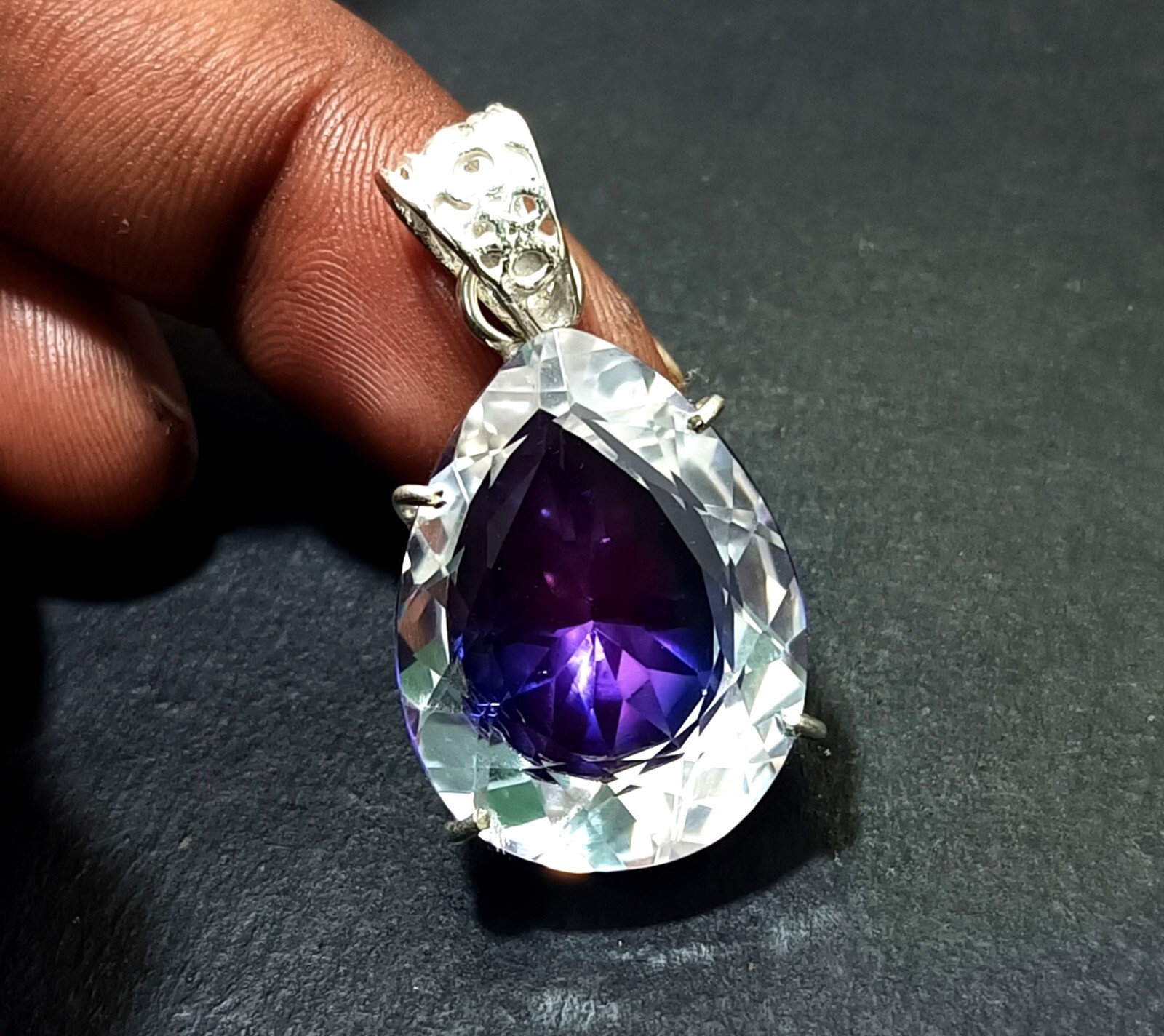 Bi-Color Rare Pitambari Sapphire Pear Natural 63.00 Ct 925 Silver Pendant Gem