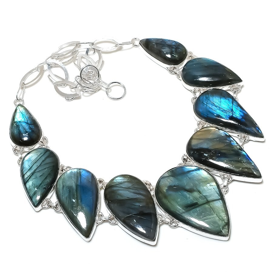 Blue Fire Labradorite Pear Shape Gemstone Handmade Jewelry Necklace 18″ SR 6769