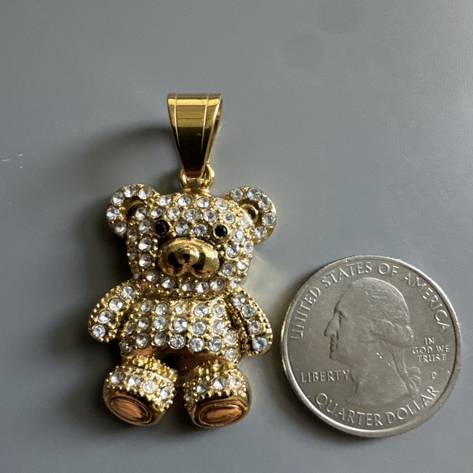 Teddy Bear Studded Gold Plated Stainless Steel Pendant 24 Inch Necklace Gift Her