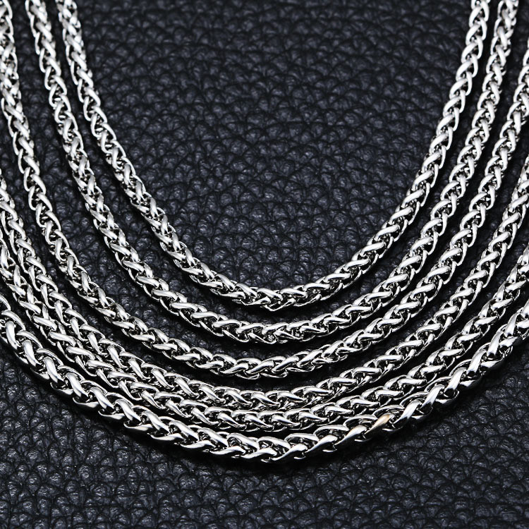 2.5mm 316L Woman Man Stainless Steel Wheat Braided Chain Necklace 16”-36”