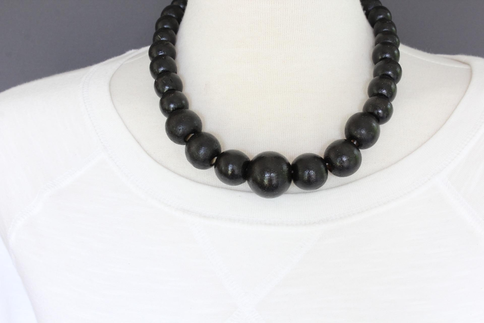 Black wood necklace bead big chunky bead 18-20″ long necklace beaded wooden