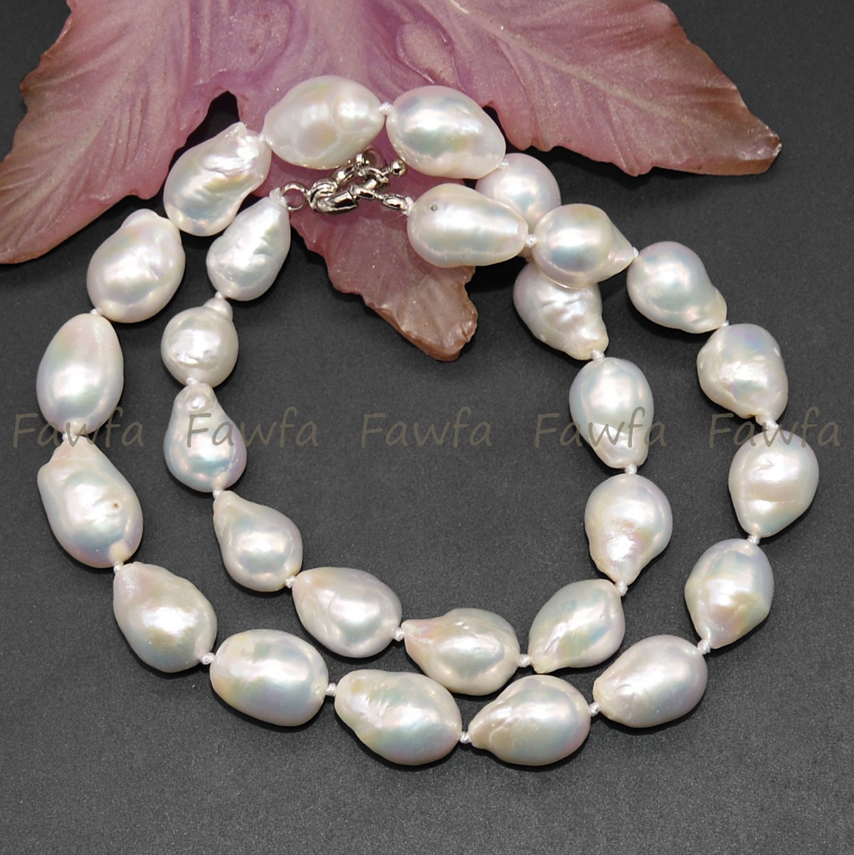 Big 14-16mm Natural Luster White Freshwater Baroque Pearl Necklace 16-36 inches