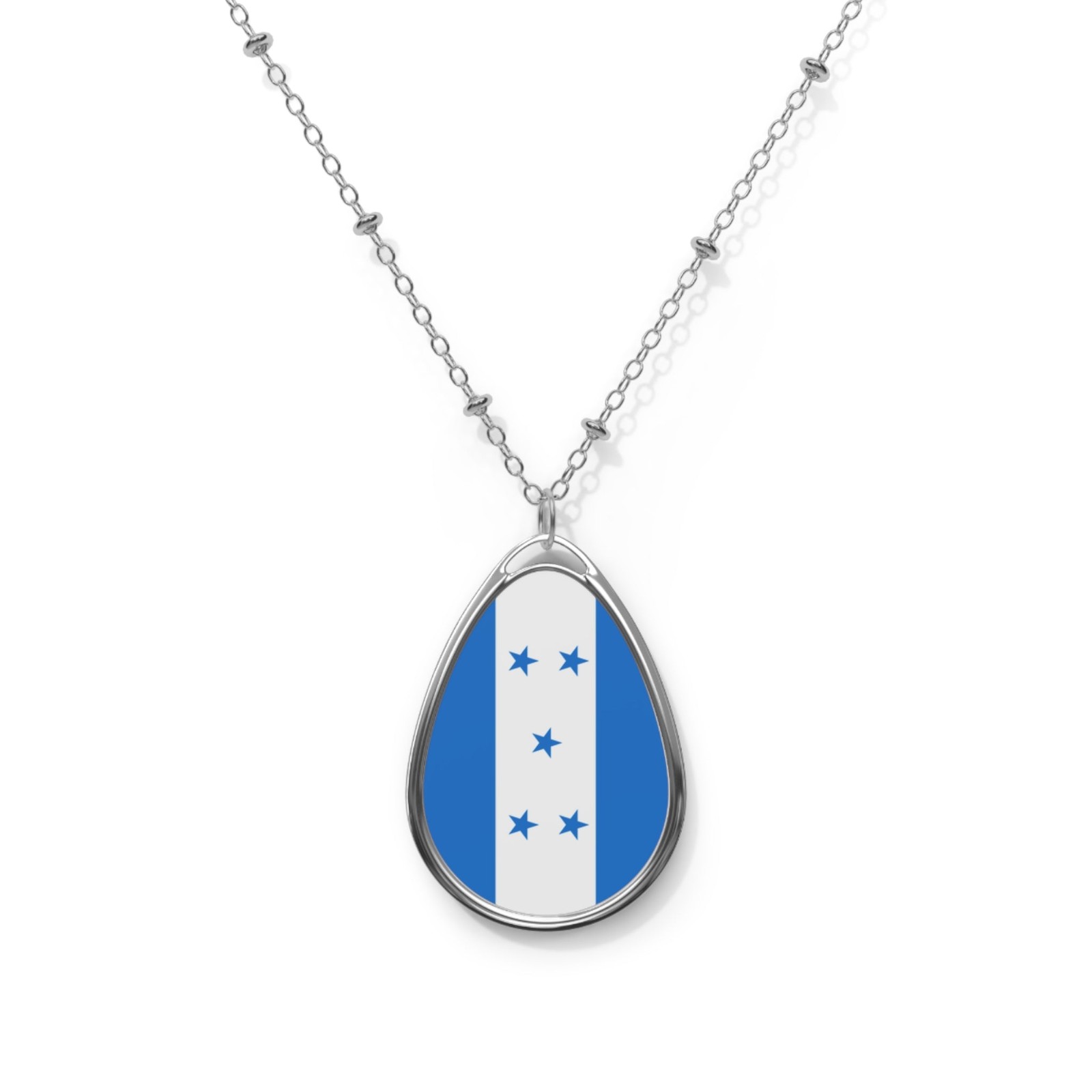 Honduras Flag Oval Necklace – Honduran Heritage Pendant – One Size / Silver
