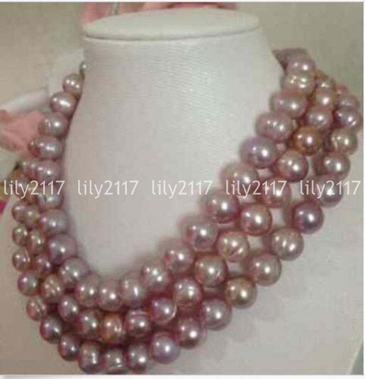 Beautiful Natural 9-10mm south sea pink lavender baroque pearl necklace 48”
