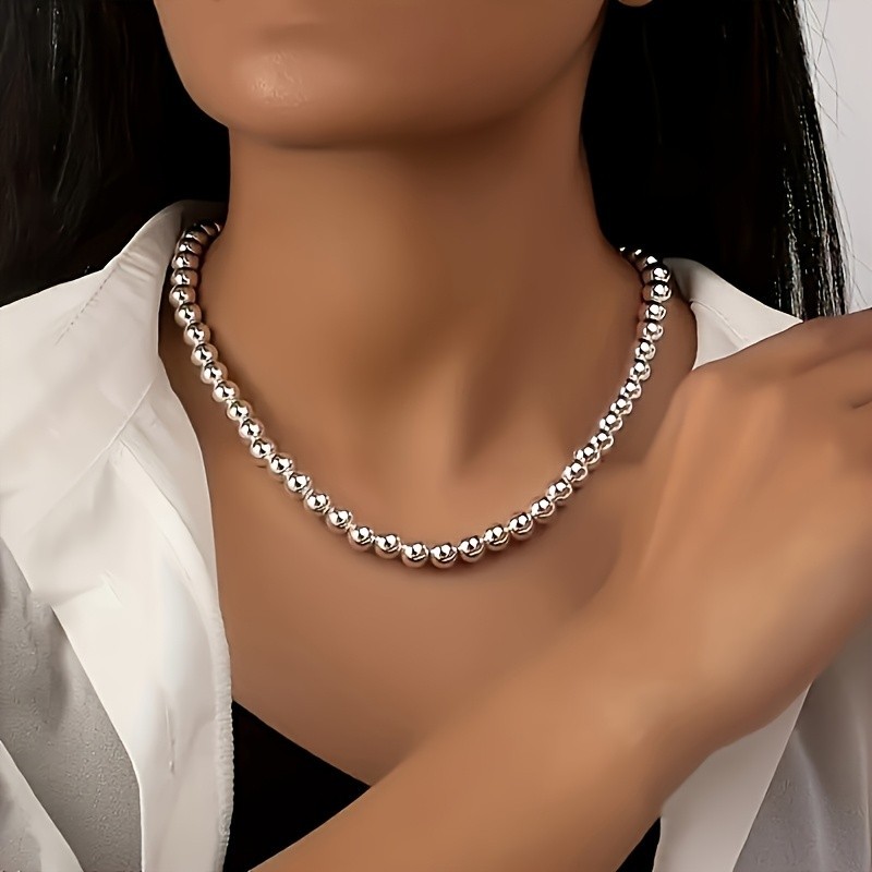 1Pcs Women’s 925 Sterling Silver 8mm Hollow Balls Beads 20″ Chain Necklace
